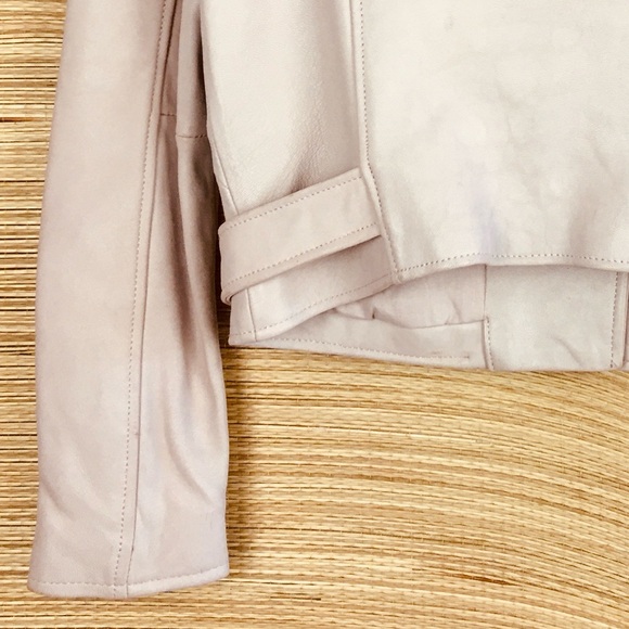 ANTHROPOLOGIE AMARYLLIS Zipped Genuine Leather Moto Jacket Pastel Blush Size XS - Picture 9 of 16